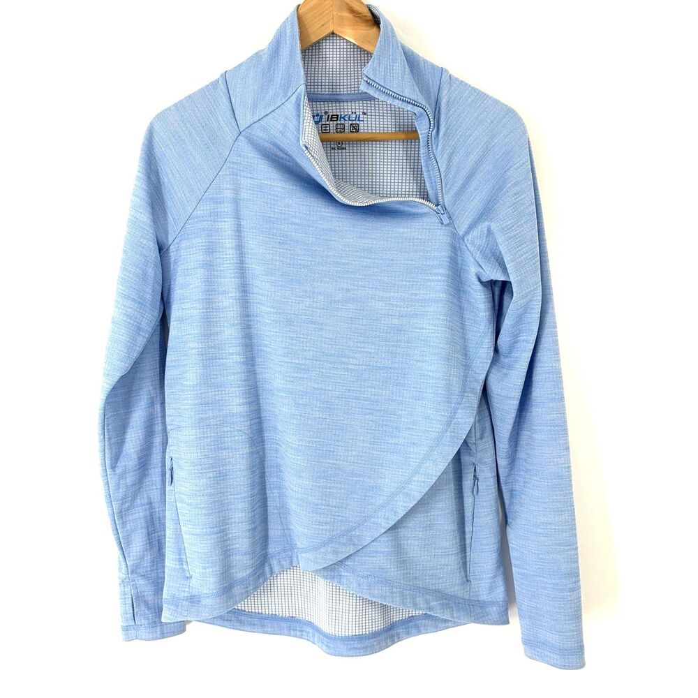 IBKUL Shirt Size Small Womens Blue Pullover Asymmetric Zip Faux Wrap UPF 50 Top